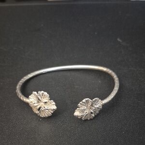 Silver Floral Open Cuff Bracelet - Women's Jewelry